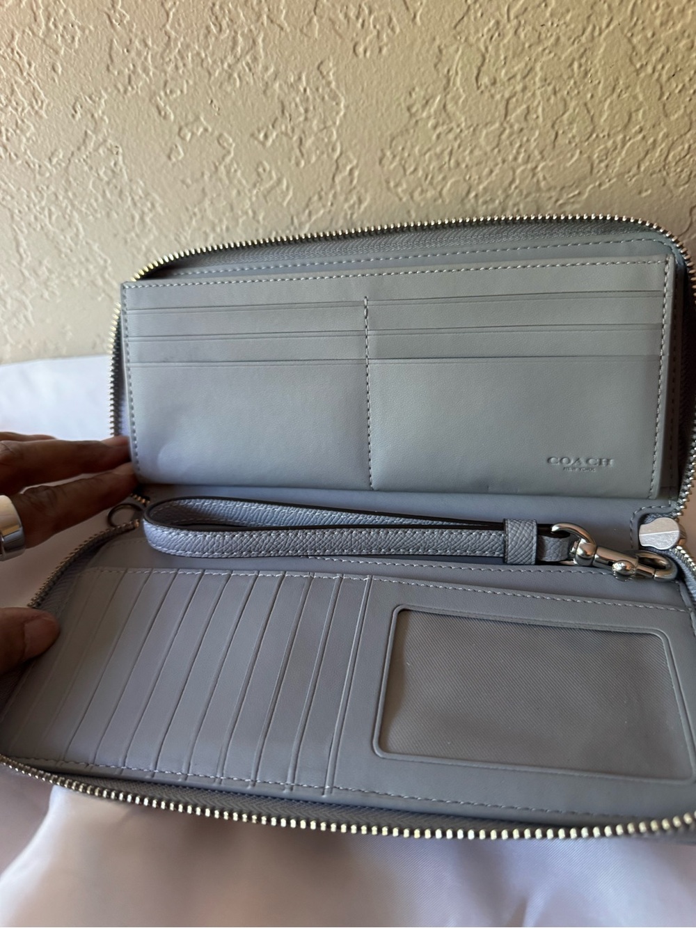 Coach Pebbled Leather Continental Wallet in Light BlueGray - Picture 2 of 2